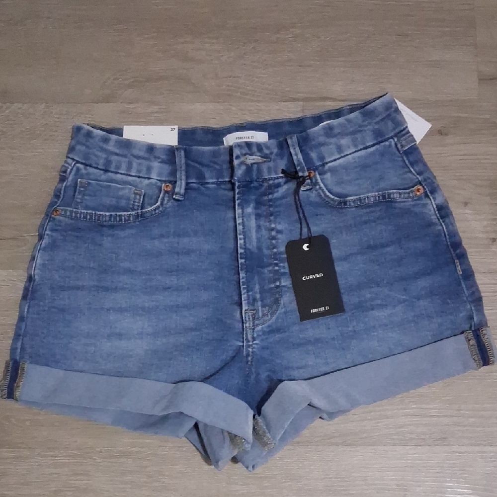 Forever 21 Blue Jean Shorts Rolled Cuffs